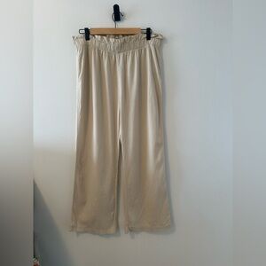 Weworewhat Cream Wide-Leg High Waist Linen/Rayon Blend Summer/Vacation Pant Sz L